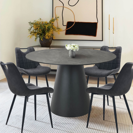 Table de cuisine grise avec pied central noir - Emmy