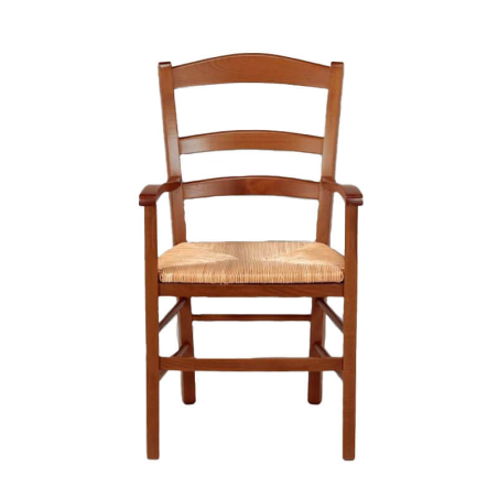 Fauteuil campagnard en bois massif rustique et paille - Brocéliande