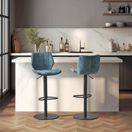 Tabouret réglable coque en velours avec pied en métal noir - Indica