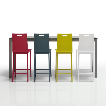 Tabouret haut moderne avec dossier en bois et métal