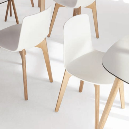 Chaise design en polypropylène et piètement bois Lottus