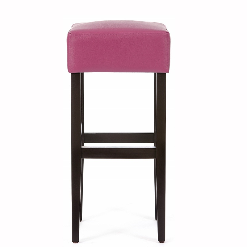 Tabouret de bar rose sans dossier en vinyl et bois - Max