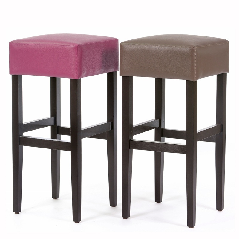 Tabourets de bar sans dossier en vinyl et bois - Max