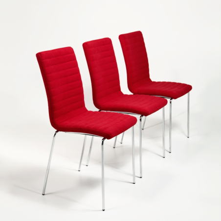 Chaise moderne empilable en tissu rouge et acier chromé - Krono Midj®