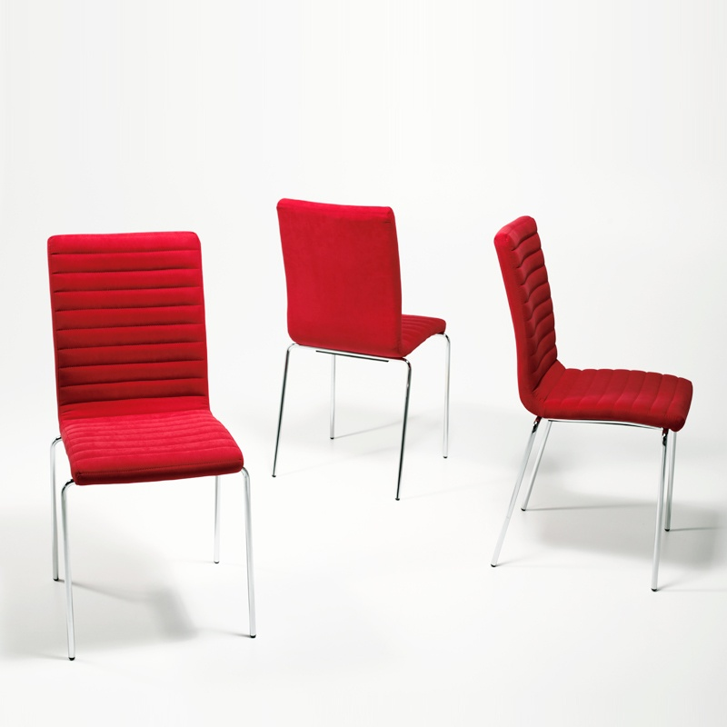 Chaise empilable en tissu rouge et métal chromé - Krono Midj®