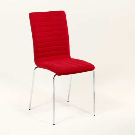 Chaise moderne empilable en tissu rouge et métal chromé - Krono Midj®