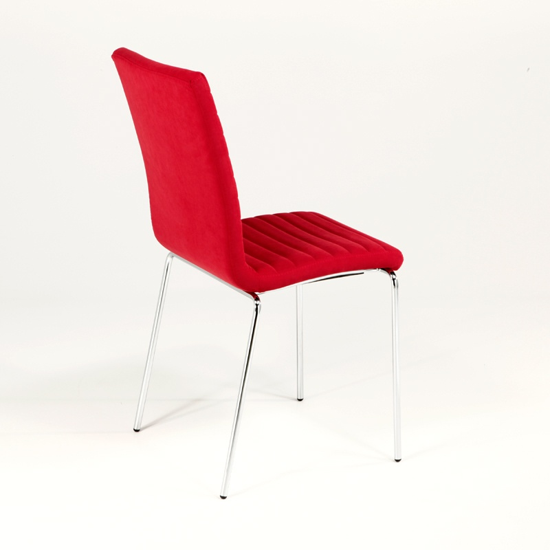 Chaise tendance empilable en tissu rouge et métal chromé - Krono Midj®