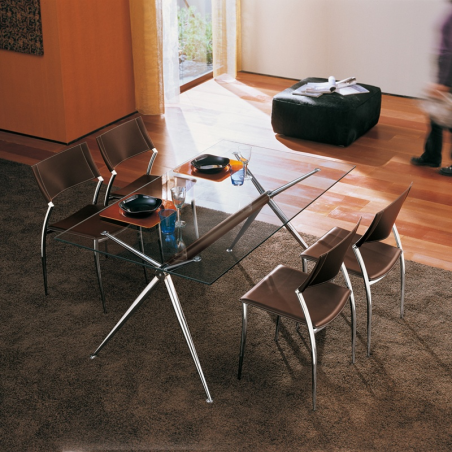 Table en verre transparent design avec pieds en x en métal chromé - Brioso Midj®