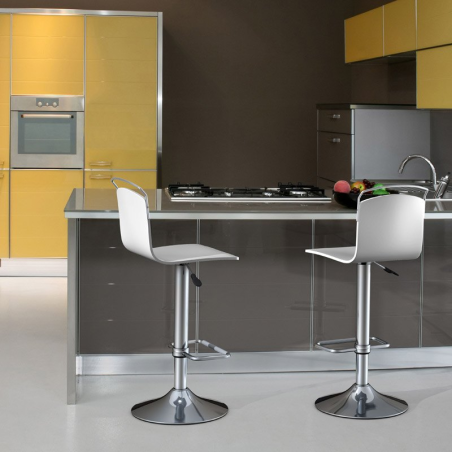 Tabouret moderne réglable métal chromé et bois - Win