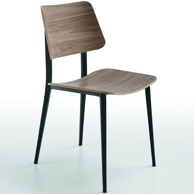 Chaise vintage en bois teinte noyer et métal noir - Joe Midj®