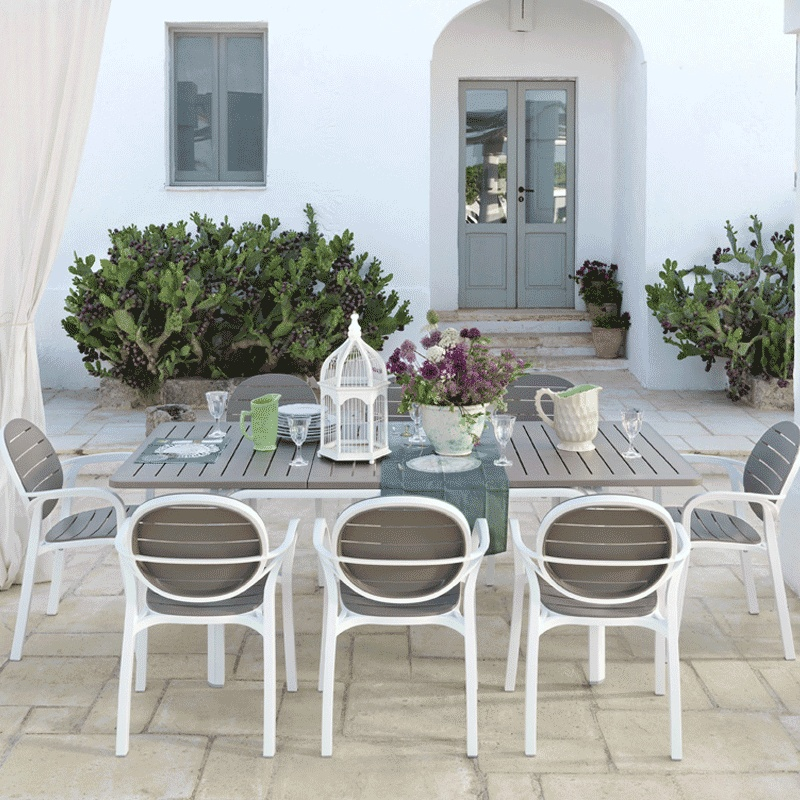 Fauteuil de jardin en polypropylène blanc et taupe - Palma