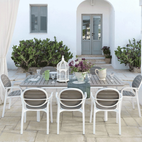 Fauteuil de jardin en polypropylène blanc et taupe - Palma