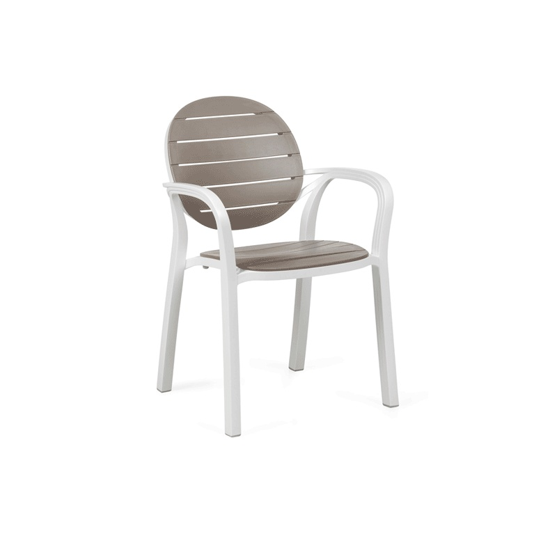 Fauteuil de jardin en polypropylène blanc et taupe - Palma