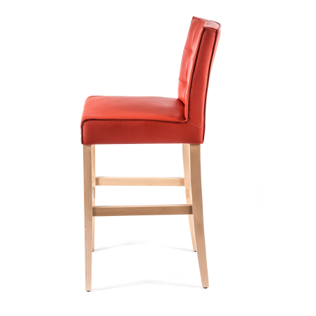 Tabouret bar matelassé en vinyle rouge et bois - BarCarpe 2