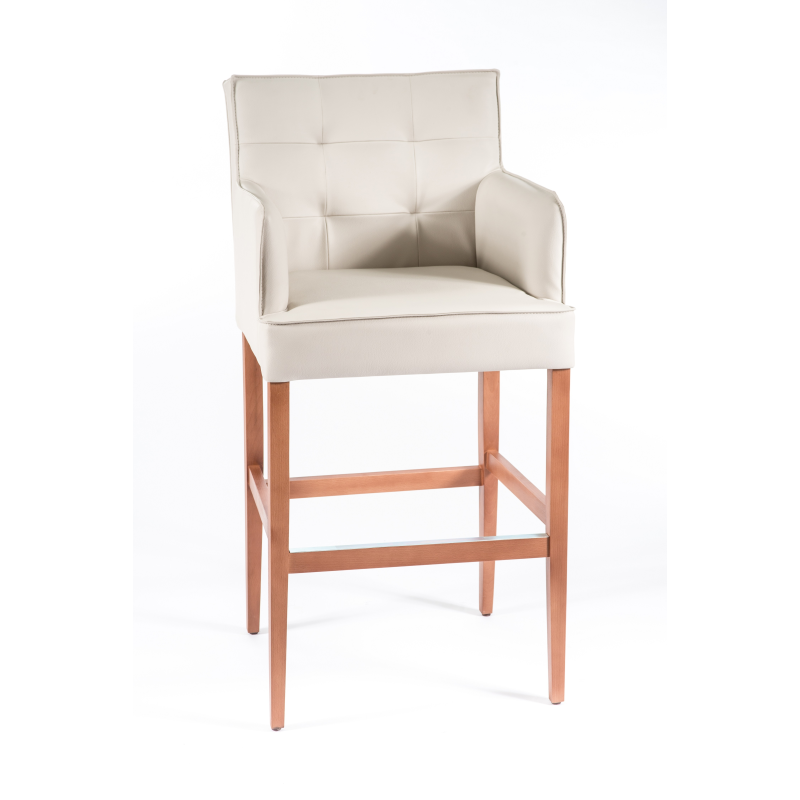 Tabouret bar contemporain en vinyle blanc et bois - BarDiem 2