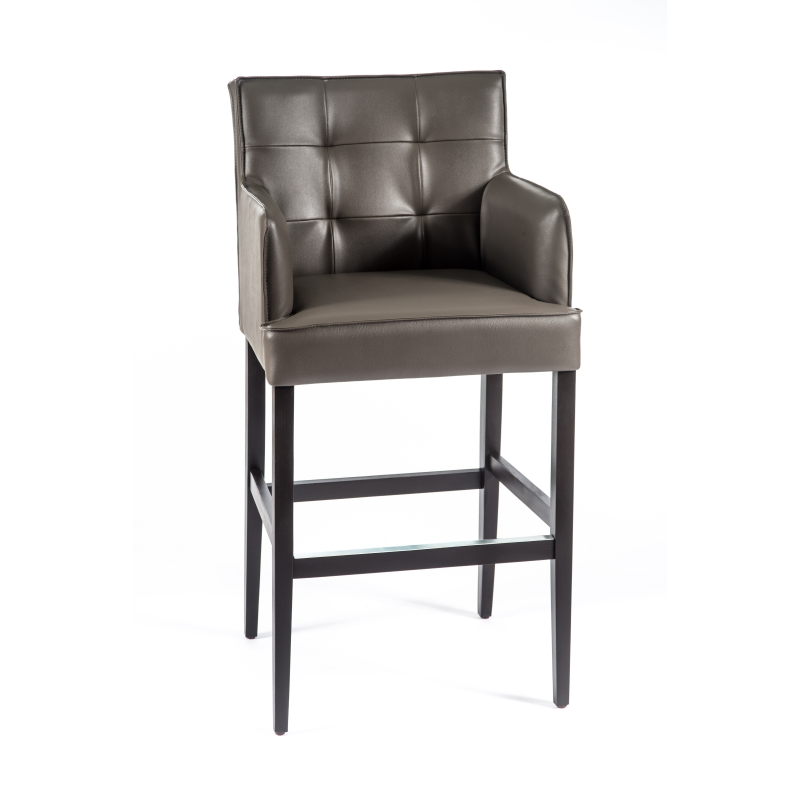 Tabouret bar moderne en vinyle marron et bois - BarDiem 2