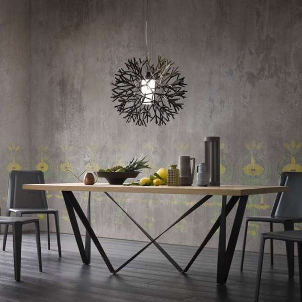 Table design rectangulaire en métal et bois Wave 4