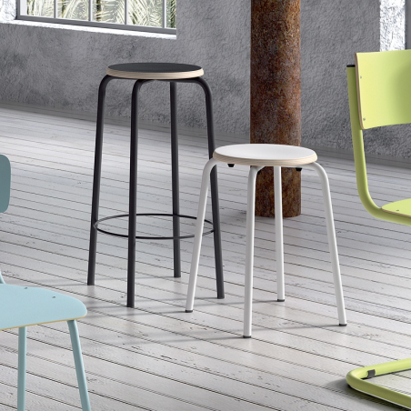 Tabouret snack vintage bois et métal blanc - BarTabCollège 2