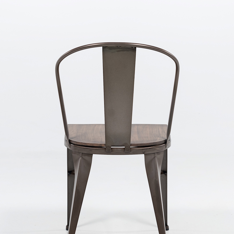 chaise industrielle en acier brut vernis, assise bois pin rustique 2