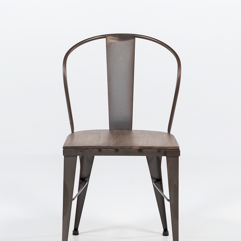 chaise industrielle en acier brut vernis, assise bois pin rustique 4