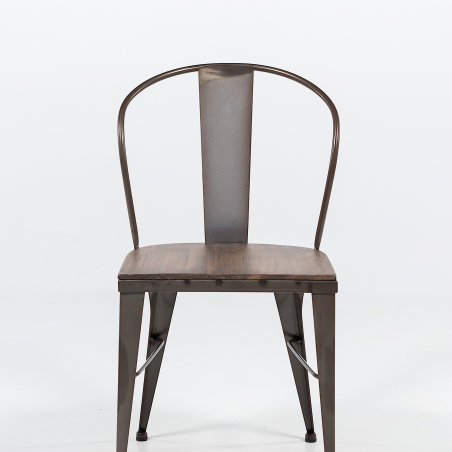 chaise industrielle en acier brut vernis, assise bois pin rustique 4