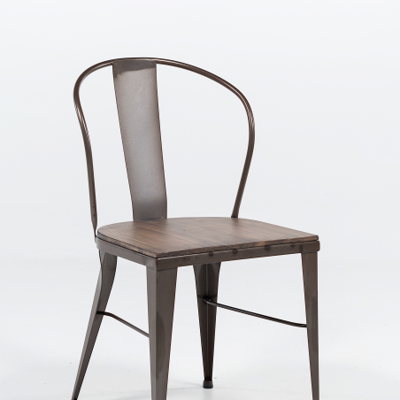 chaise industrielle en acier brut vernis, assise bois pin rustique 5