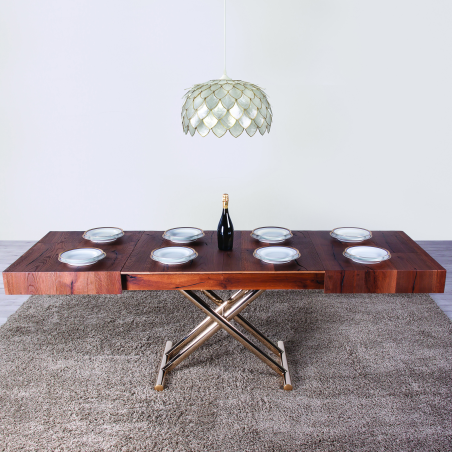 Table relevable extensible en chêne et piétement doré - Ulisse