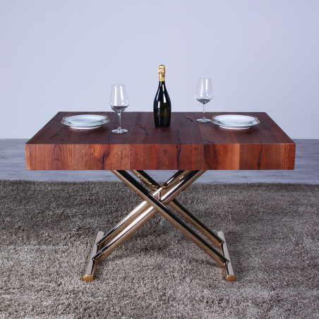 Table extensible relevable en chêne et piétement doré - Ulisse