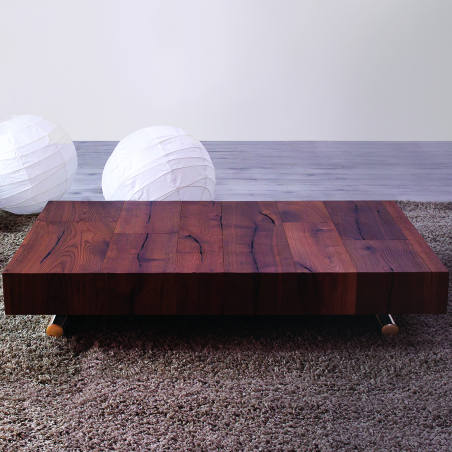 Table relevable en chêne avec allonges et piétement doré - Ulisse