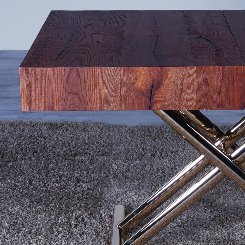 Table extensible relevable en chêne et pieds dorés - Ulisse