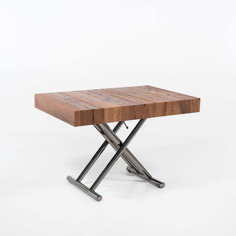 Table relevable extensible en bois piétement noir chromé - Ulisse