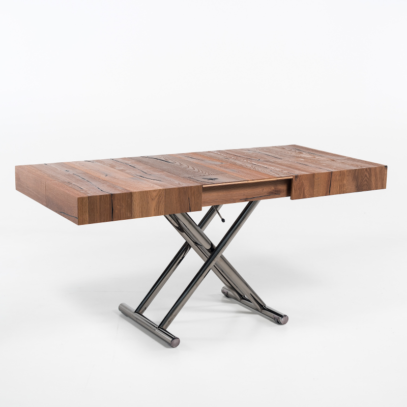 Table relevable extensible en bois piétement noir chromé - Ulisse