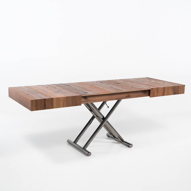 Table relevable extensible en bois piétement noir chromé - Ulisse