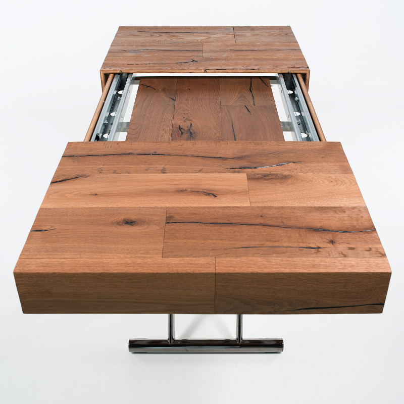 Table relevable extensible en bois piétement noir chromé - Ulisse