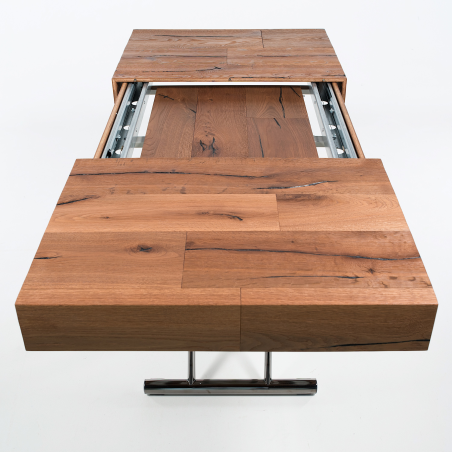 Table relevable extensible en bois piétement noir chromé - Ulisse