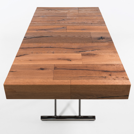 Table relevable extensible en bois piétement noir chromé - Ulisse