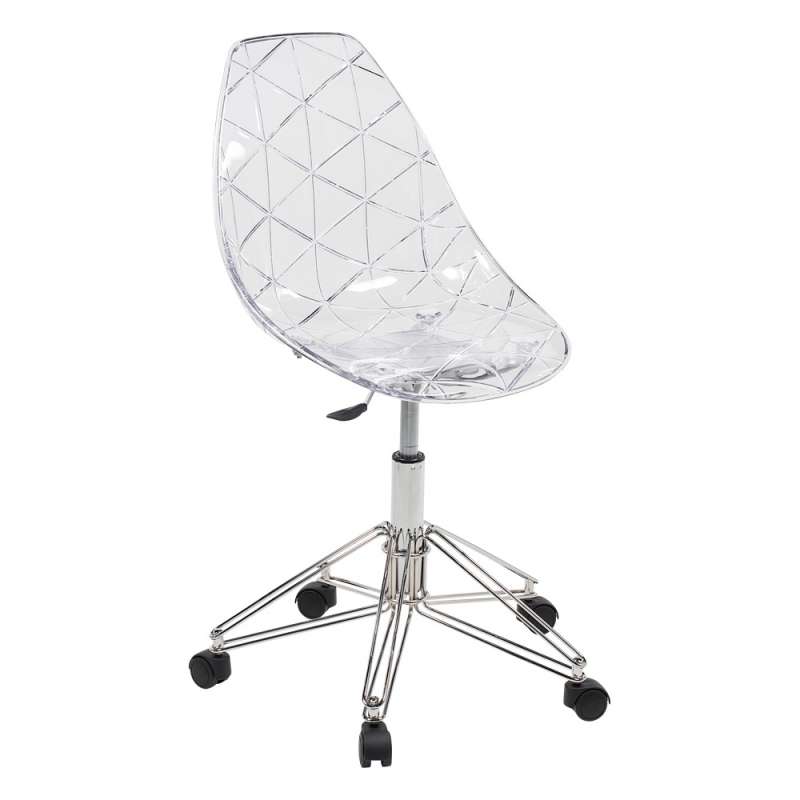 Chaise dactylo transparente design avec roulettes et pied en métal