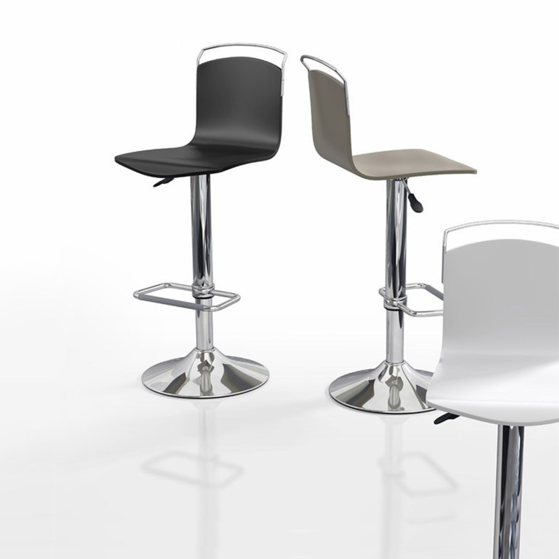 Tabouret design réglable et pivotant métal chromé et bois - Win 3