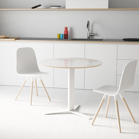 Table ronde petit espace en verre blanc et métal - Peliccan