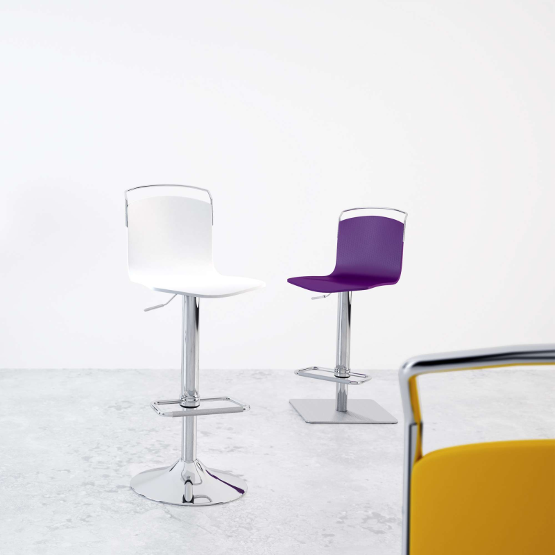 Tabouret design réglable et pivotant métal chromé et bois - Win 5