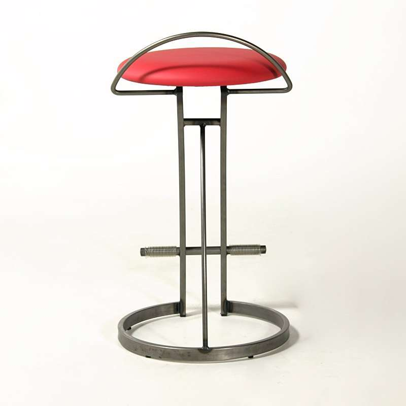 Tabouret moderne sans dossier en vinyle rouge et acier- Café