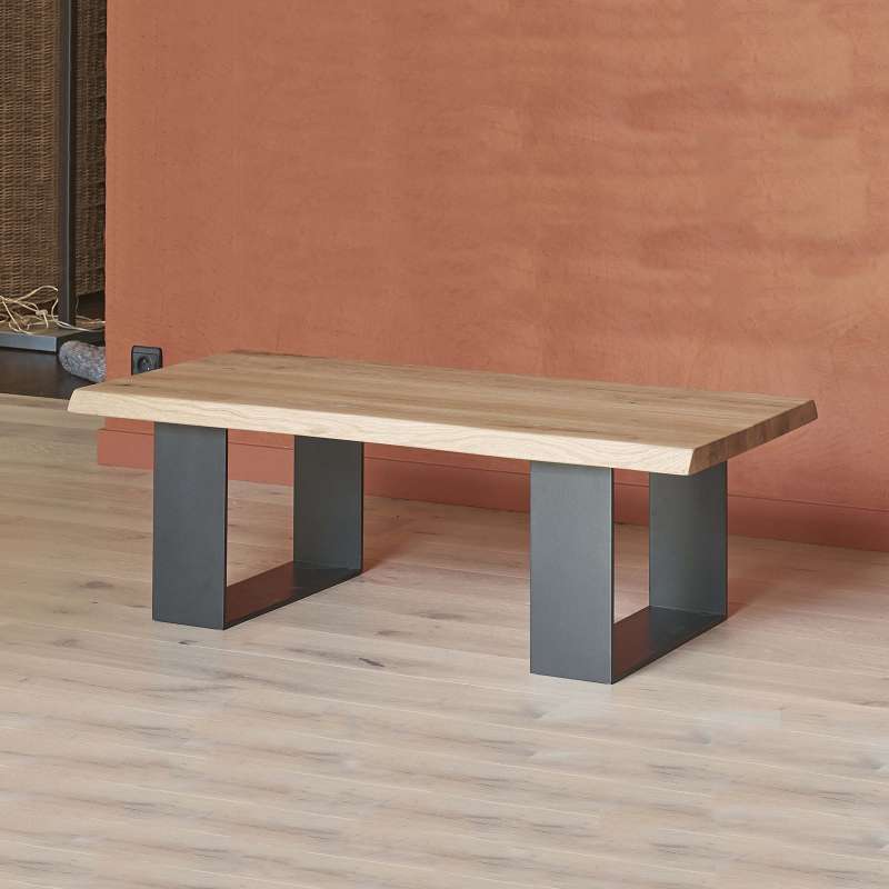Table basse moderne style industriel en chêne massif et ...