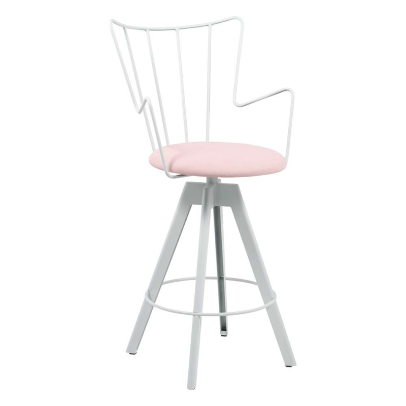 Tabouret snack design pivotant en synthétique rose et métal blanc - Well