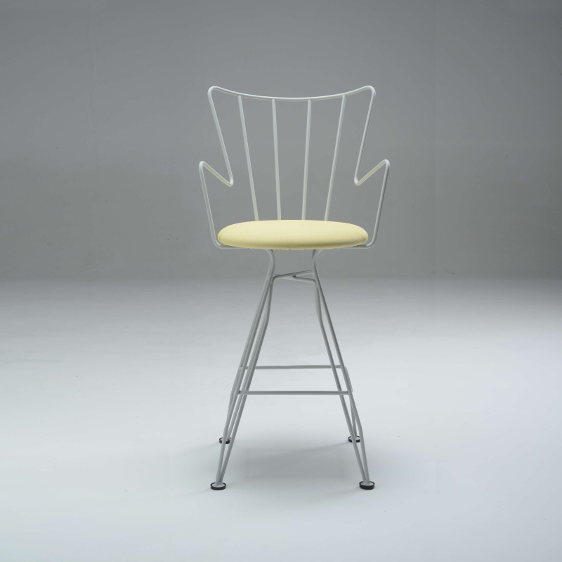 Tabouret snack design fabriqué en France en synthétique jaune et métal blanc - Well