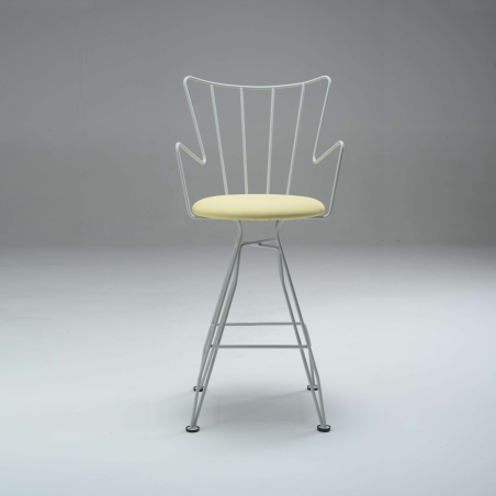 Tabouret snack design fabriqué en France en synthétique jaune et métal blanc - Well