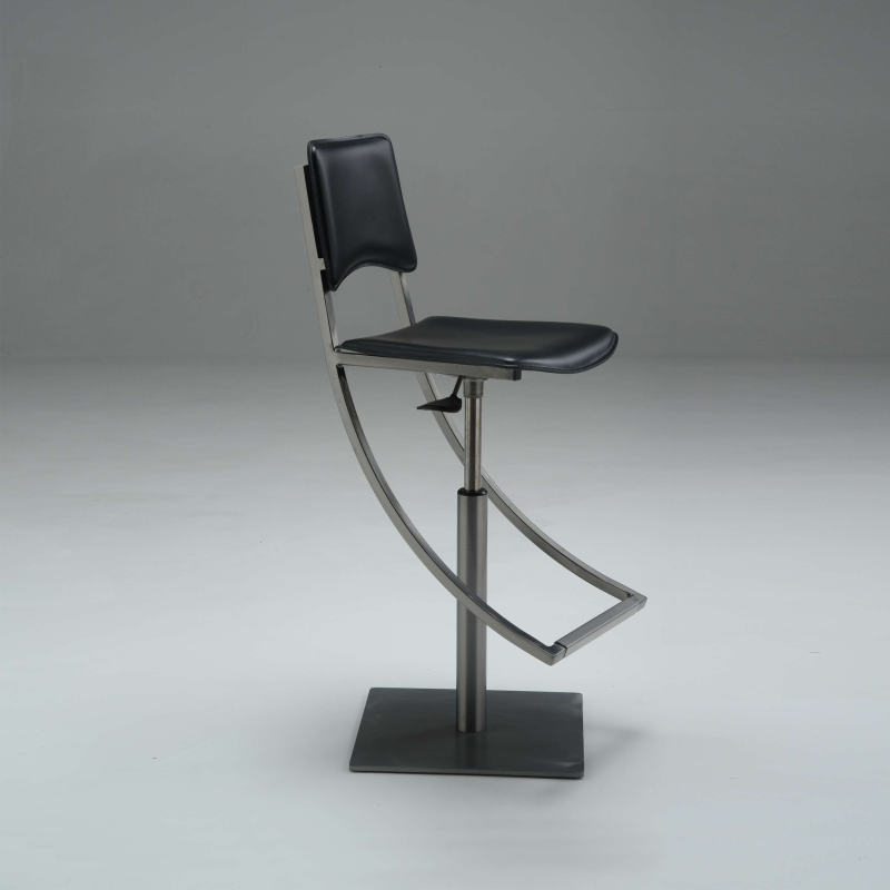 Tabouret réglable en métal et croûte de cuir noire - Ophélie