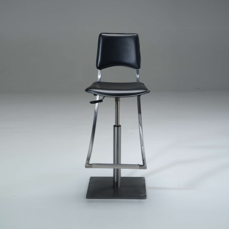 Tabouret réglable en hauteur et pivotant en métal et croûte de cuir noire - Ophélie