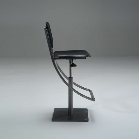 Tabouret réglable en acier et cuir noir - Ophélie