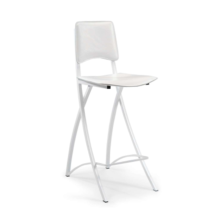 Tabouret snack de fabrication française en métal et croûte de cuir blanche - Ophélie