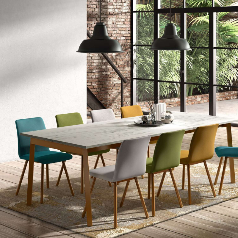 Table avec allonge en stratifié effet céramique et métal - Victoria